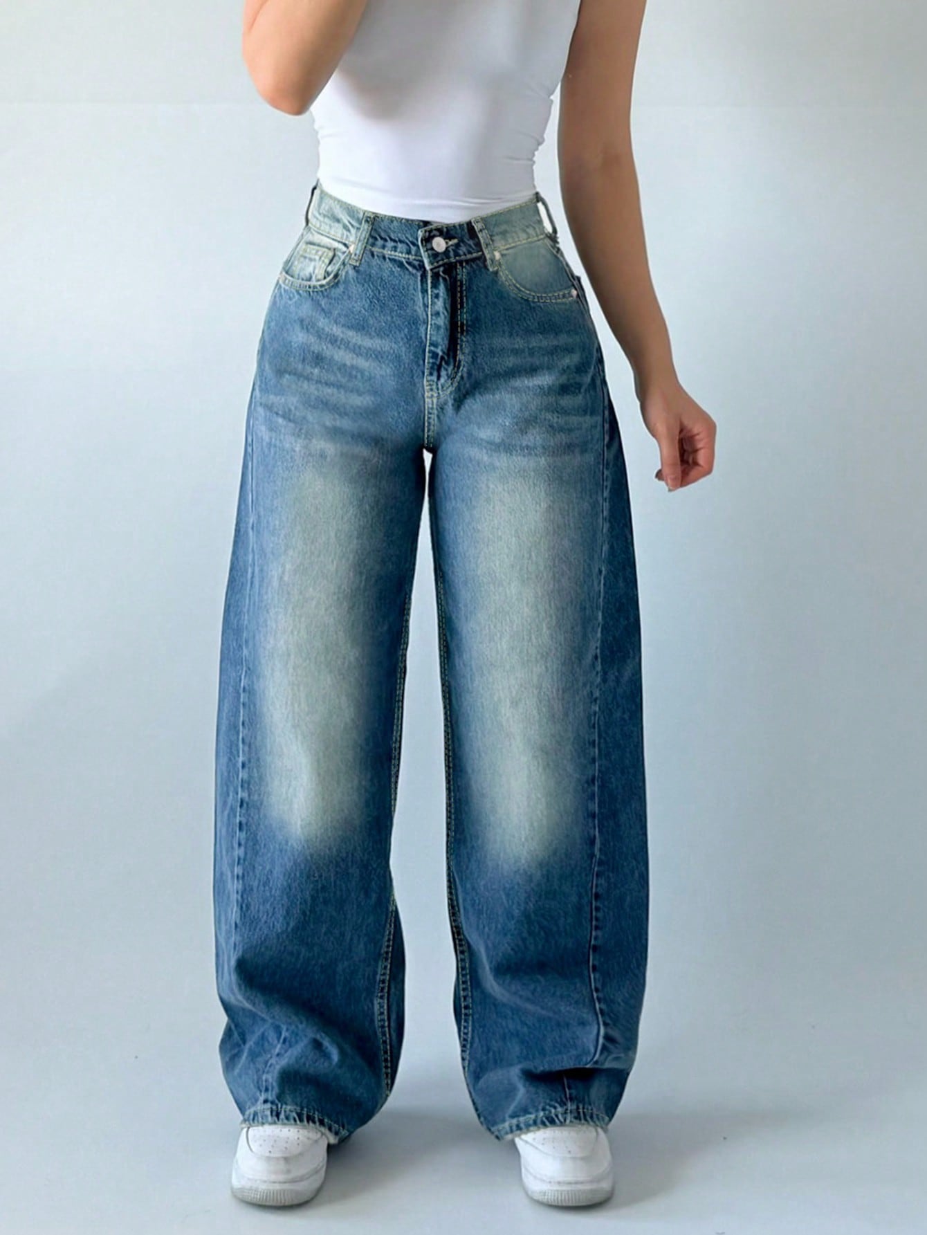 Vintage washed blue wide-leg jeans