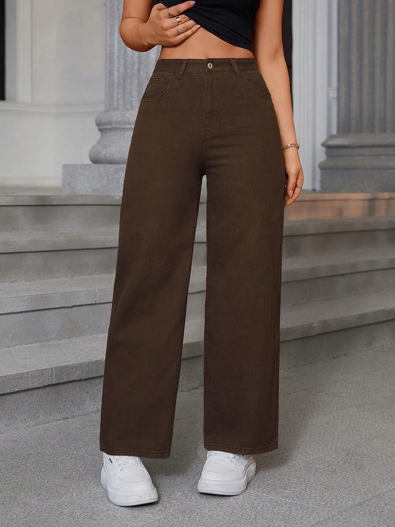 Coffee brown wide-leg jeans
