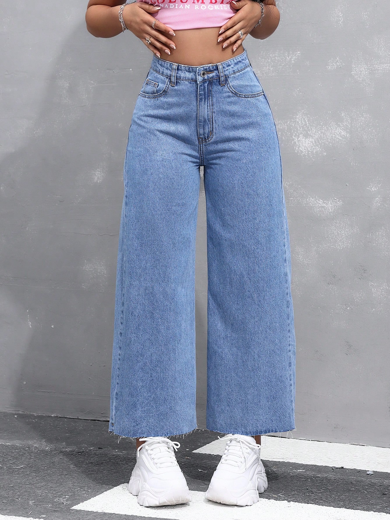 Light blue wide-leg jeans