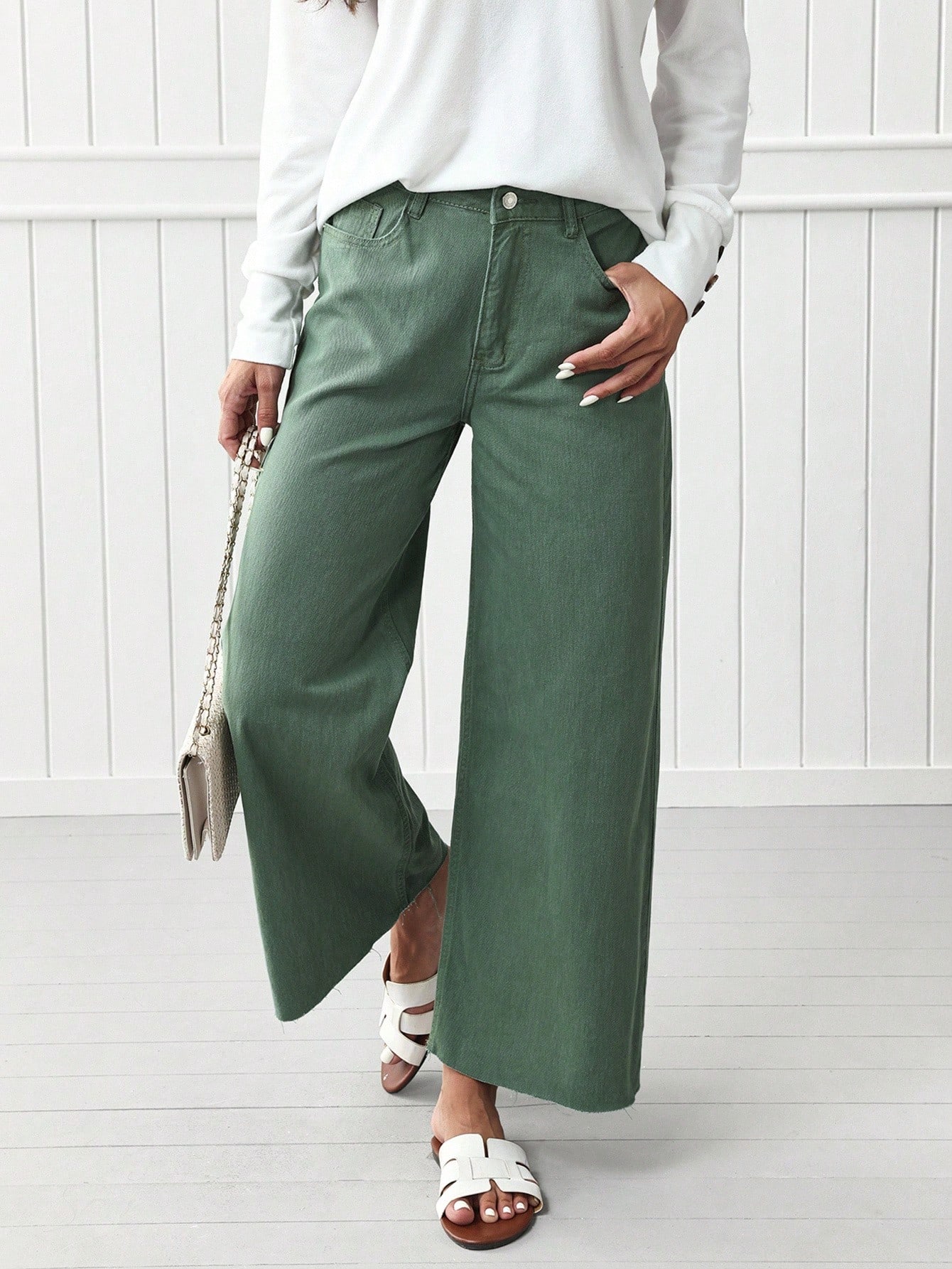 Green wide-leg jeans